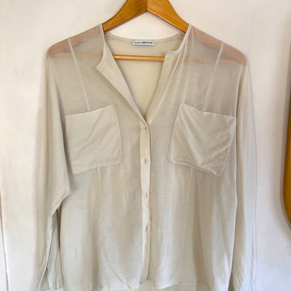 James Perse semi-sheer silk blend boxy relaxed fit oversized button down blouse - Picture 10 of 15